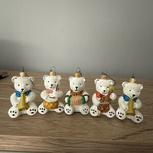 5x vintage mouthblown glass teddy bear musicians band ornaments handmade poland